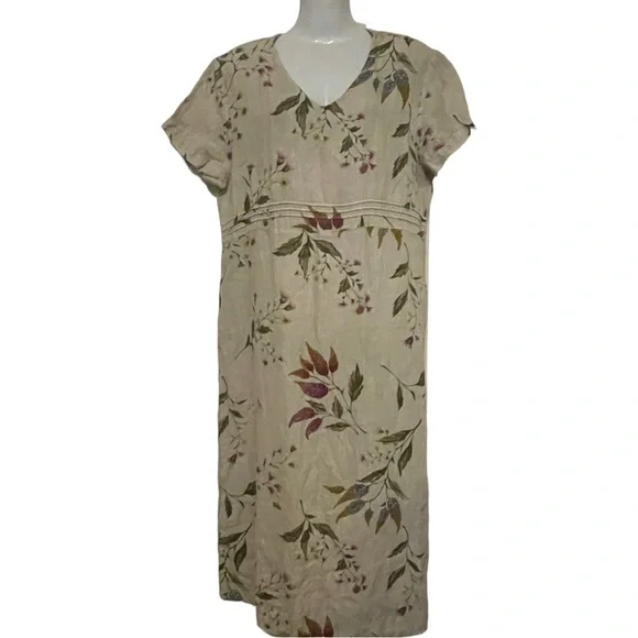 Hot Cotton | Dresses | Hot Cotton Marc Ware Linen Midid Dress Neutral  Garden Floral Lagenlook Slip On M | Poshmark